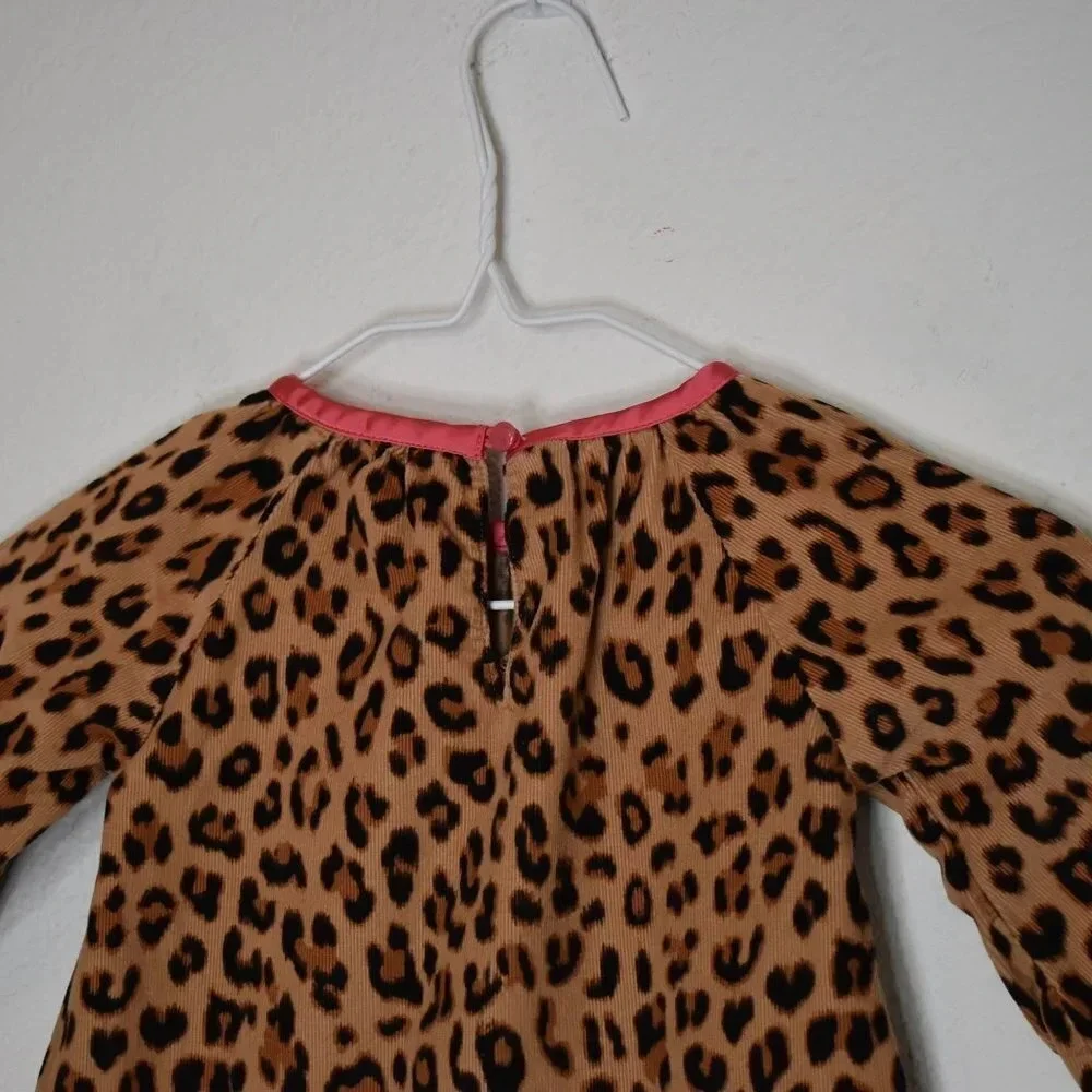 Baby Gap Corduroy Leopard Dress Sz 2T Bow 100% Cotton Animal Cheetah